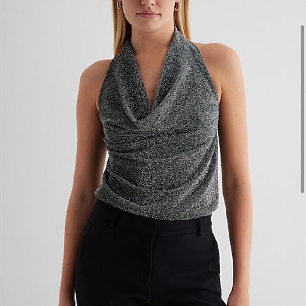 Silver Asymmetrical Cowl Neck Tank Top
